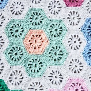 Handmade Bedding - Handmade Crochet Afghan Wht Multi Honeycomb 68x85 Handmade Bedding - Handmade Crochet Afghan Wht Multi Honeycomb 68x85